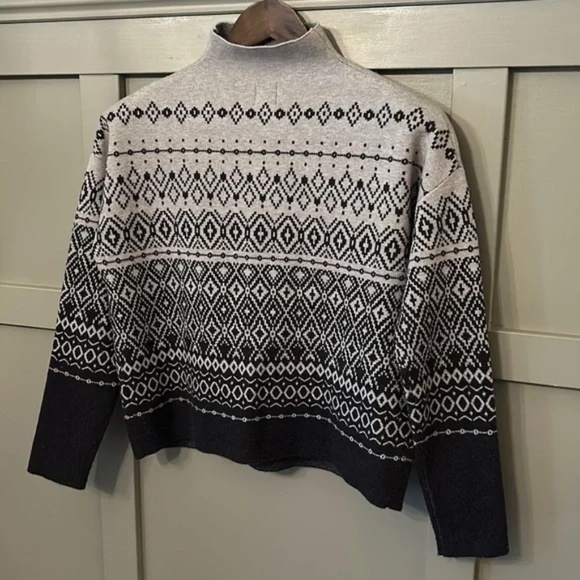 Joie Fair Isle Mock Neck Sweater Super Soft Gray Black Womens Size Medium - Picture 10 of 12